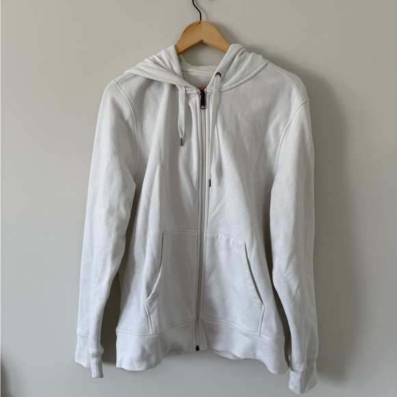 Amazon Essentials Tops - Plain White Zip Up Hoodie (size large)